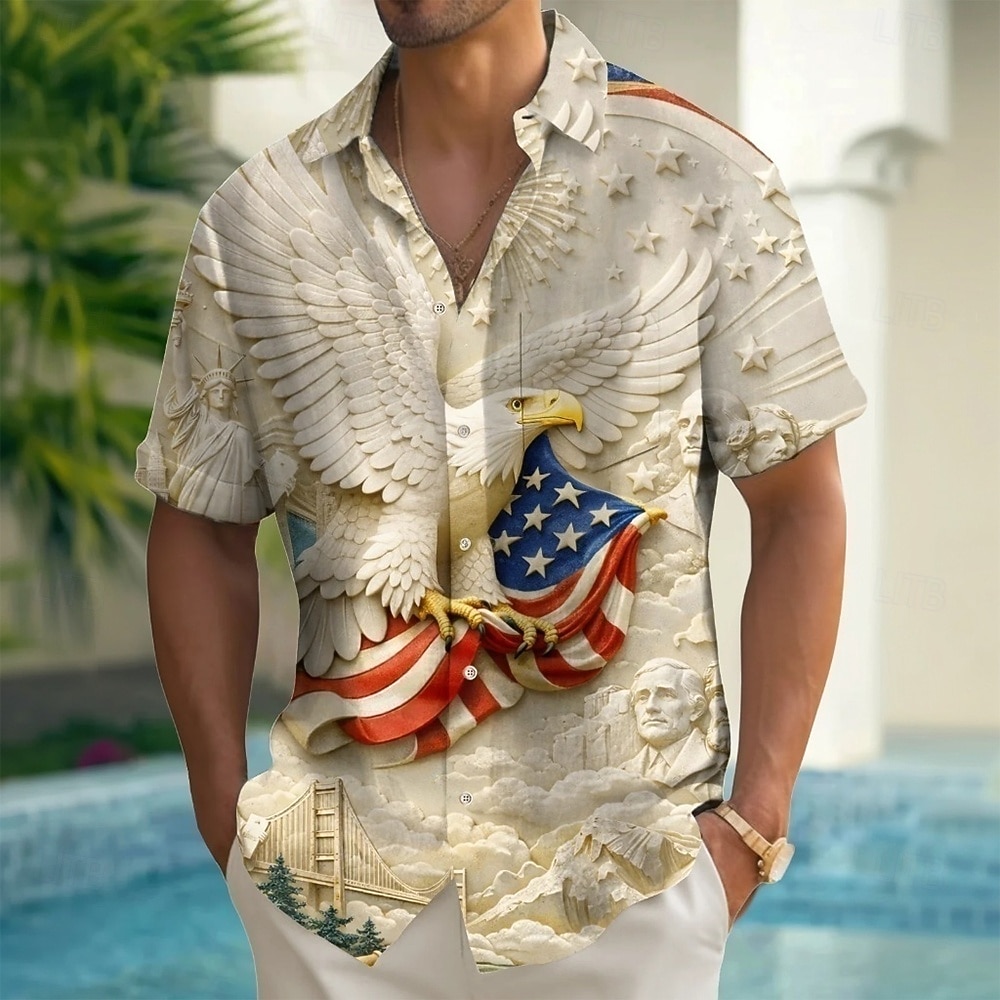 Homens Águia Bandeira dos EUA 250º aniversário dos Estados Unidos Camisa Social camisa de verão camisa de botão Manga Curta Patriótico Ao ar livre Feriado Verão Primavera Aberto para a Lateral de 2026 por $25.99 –P1