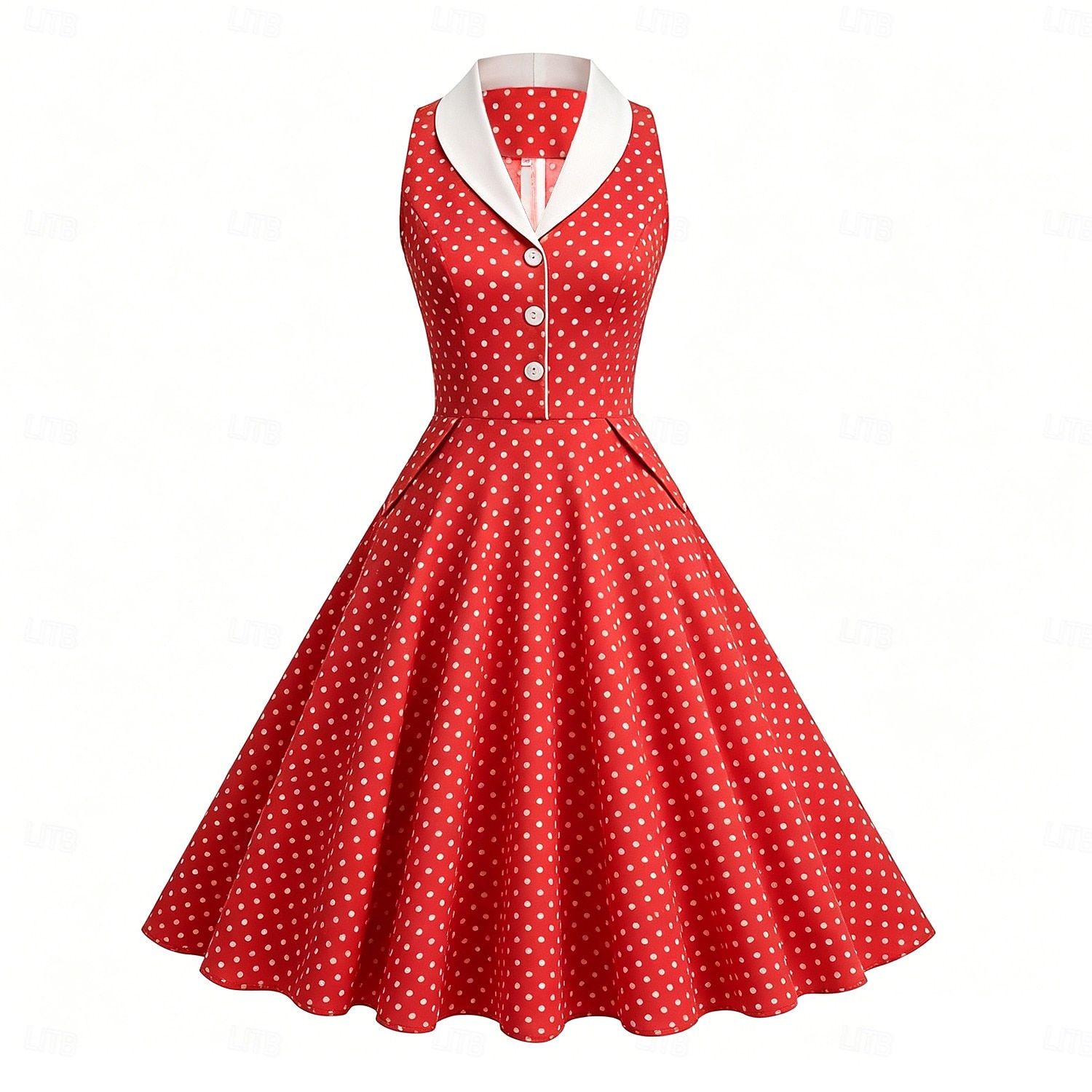 2026年 1950年代風 レトリ／ヴィンテージ ロカビリー 正午 ドレス ノー・スリーブ 水玉 仮装 女性用 マスカレード パーティー カジュアル／普段着 成人 ドレス 春夏  コレクション – $52.99 –P2