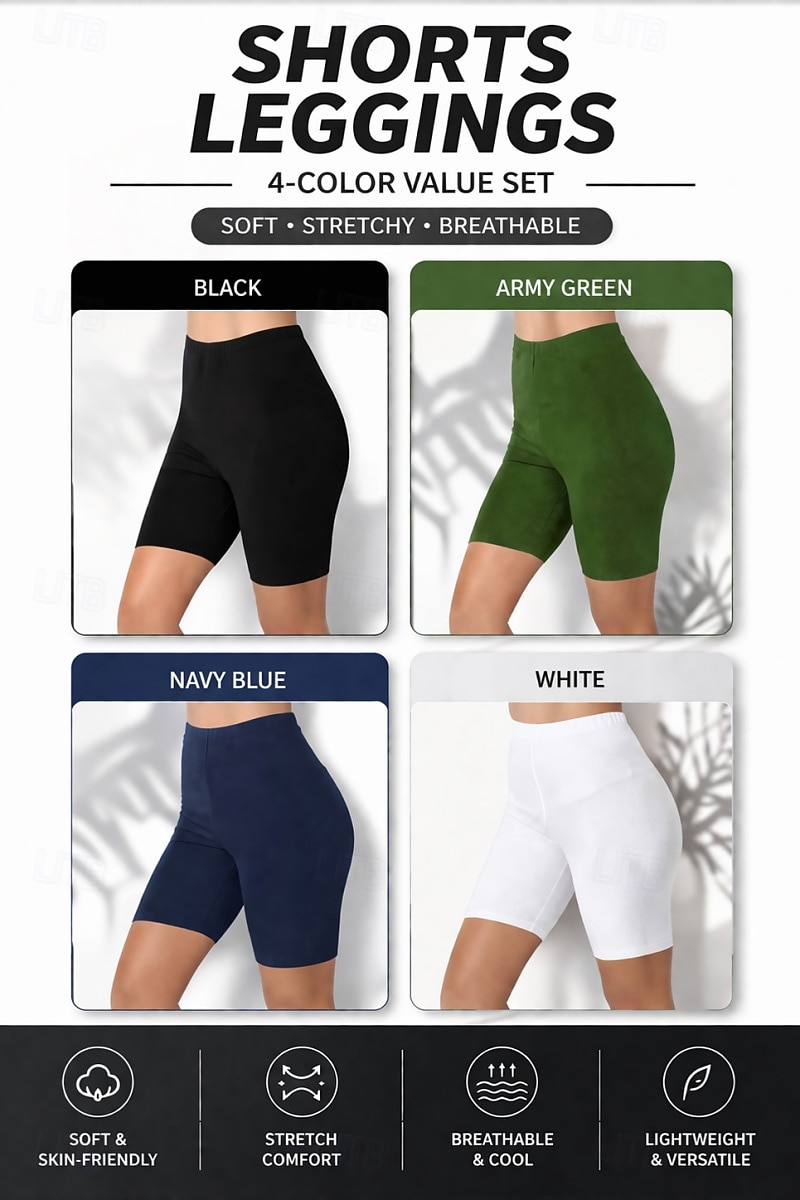 4 pezzi pantaloncini chino da donna leggings leggings comodi vacanza streetwear basic lunghezza al ginocchio vita alta tinta unita elastico in vita comfort traspirante elasticizzato vacanza street del 2026 a $32.99 –P10