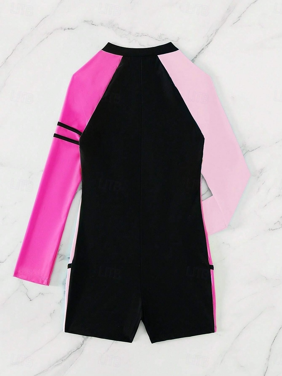 Pentru femei Bariere Iritatie Costum de baie Boyleg Geometric Blocarea culorilor Inchide fermuarul Pernițe Detașabile Fermoar Față UPF50+ Uscare rapidă Elastic Manșon Lung Costume de Baie Salopetă 2026 - $35.99 –P5