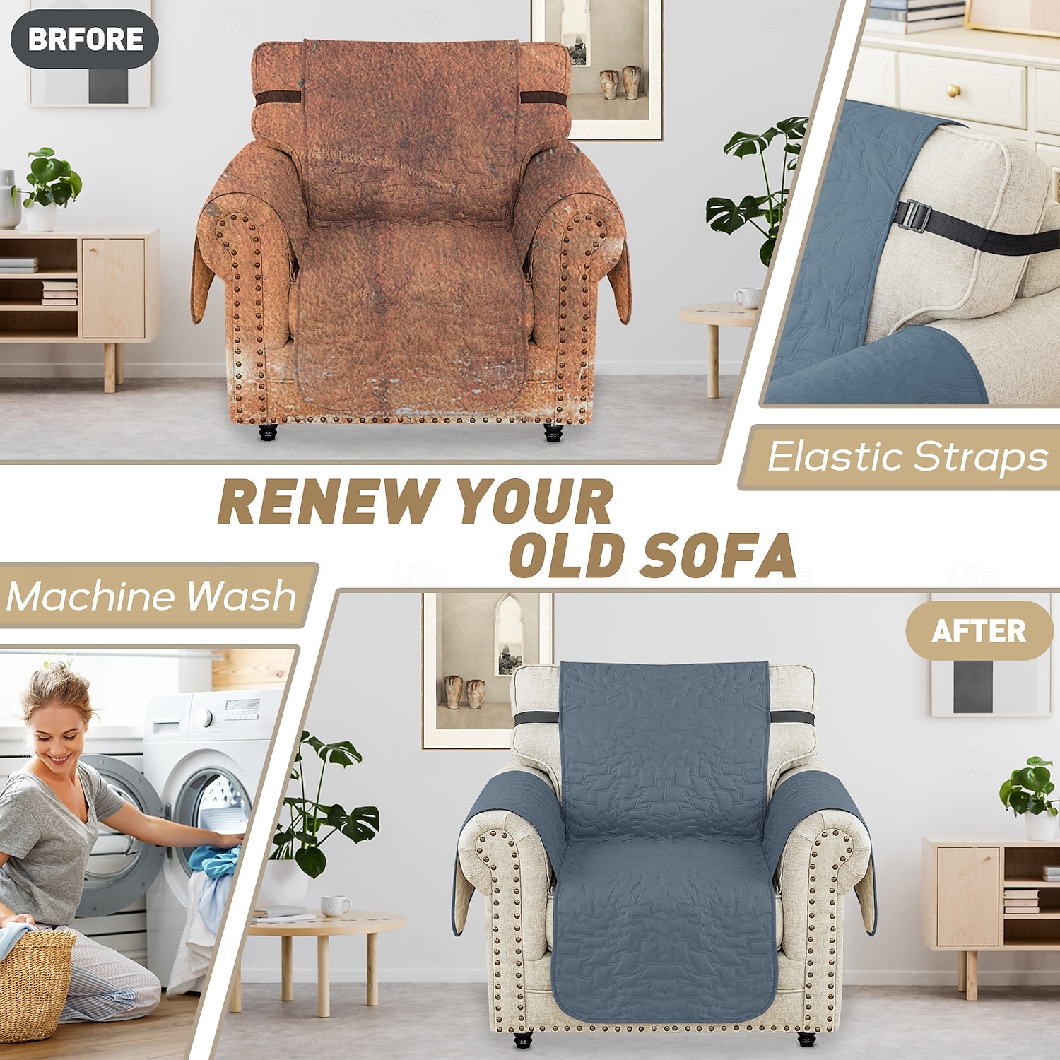 Водонепроницаемый стеганый коврик для дивана с защитой от насекомых, чехол для дивана, полностью закрывающий диван, нескользящий, прочный, для защиты мебели, подходит для использования в любое время 2026 - $37.99 –P14