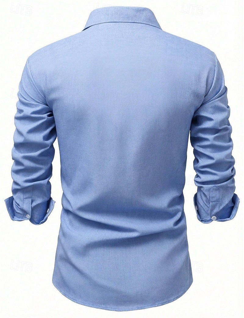 Men's Shirt Dress Shirt Button Down Shirt Solid Color Outdoor Business Blue Long Sleeve Button Down Collar Summer Spring Clothing Apparel Buttons 2026 - $26.99 –P4