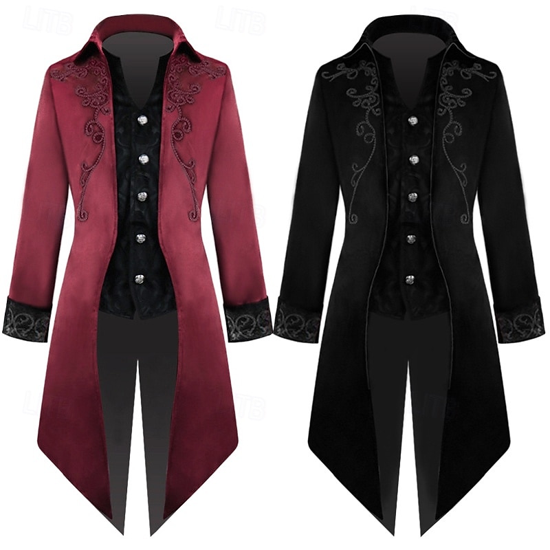 Retro Vintage Punk & Gothic Medieval Coat Tailcoat Prince Nobleman Jacquard Fancy Dress Men's Ebenezer Scrooge Elf Royal Steampunk Masquerade Party Adults Coat Christmas 2026 - $52.99 –P1