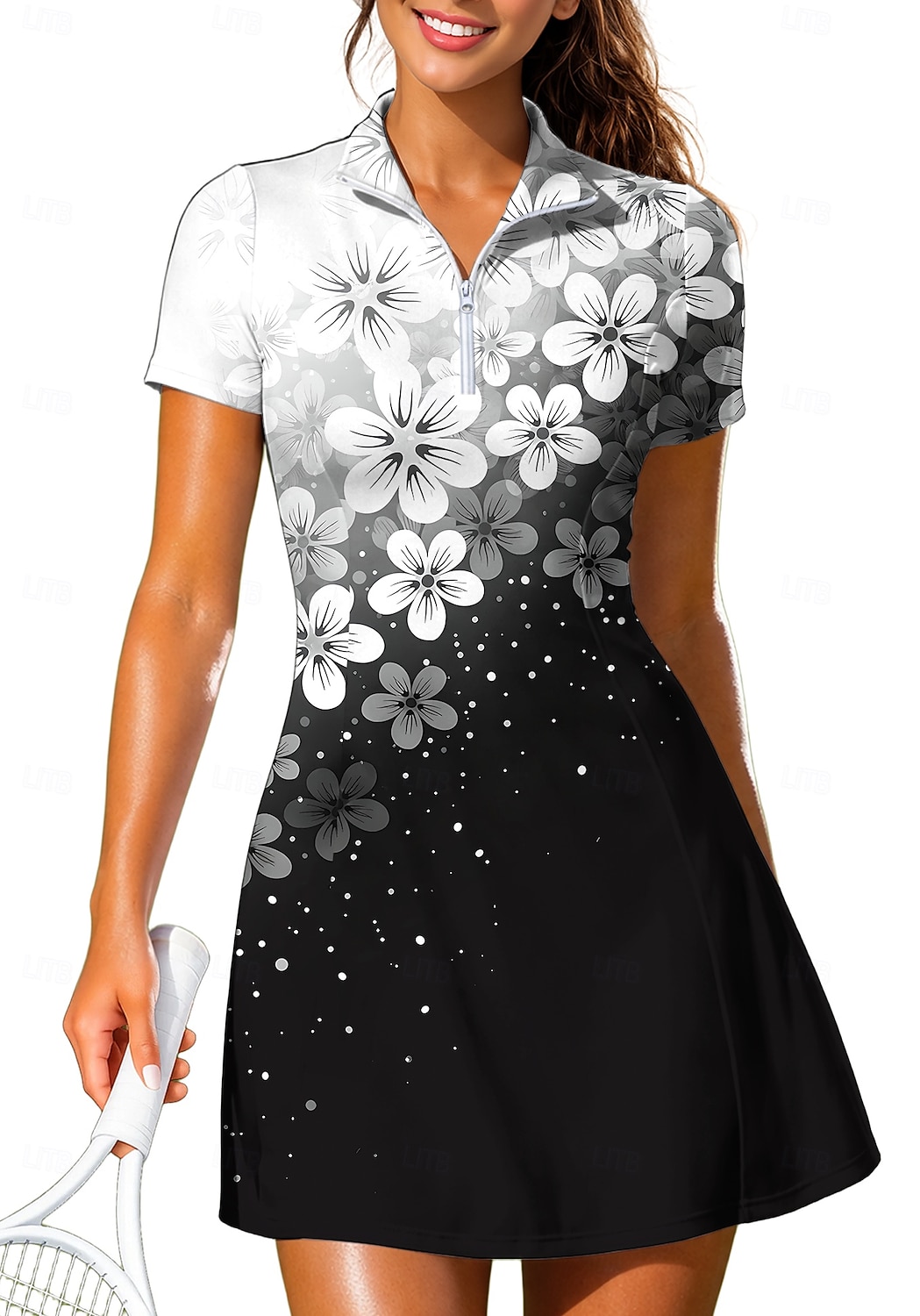 Per donna Sfumatura Floreale Abito da tennis Abito sportivo Manica Corta Floreale Stampato Traspirante Tennis Golf Badminton Colletto Colletto Polo Vestito Nero con Bianco Abbigliamento da tennis del 2026 a $27.99 –P2