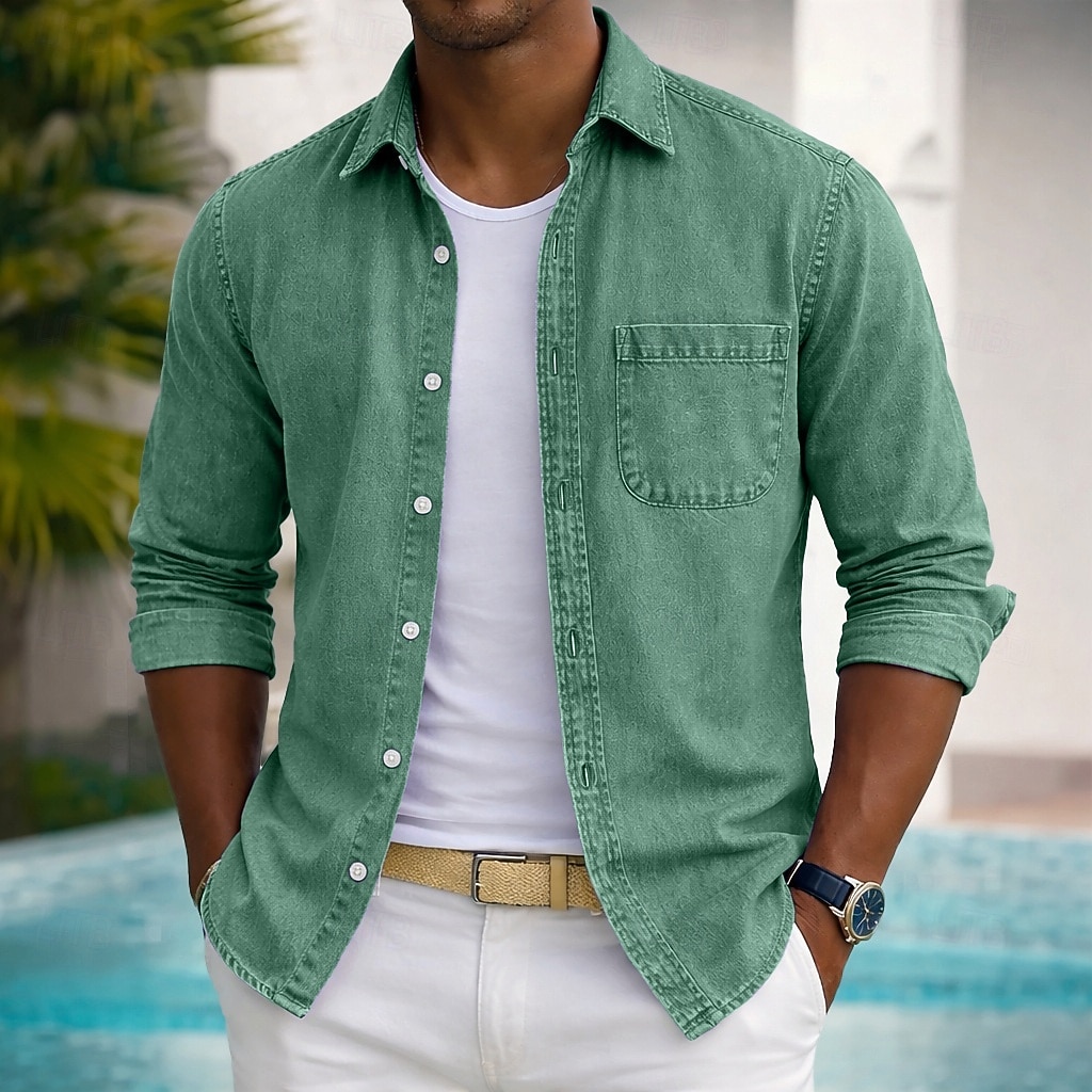 Camicia SoftFade™ da uomo camicia casual camicia sbiadita tinto in capo 100% cotone camicia lavata in acido nera verde chiaro bordeaux blu navy blu maniche lunghe camicia semplice colletto del 2026 a $31.99 –P3
