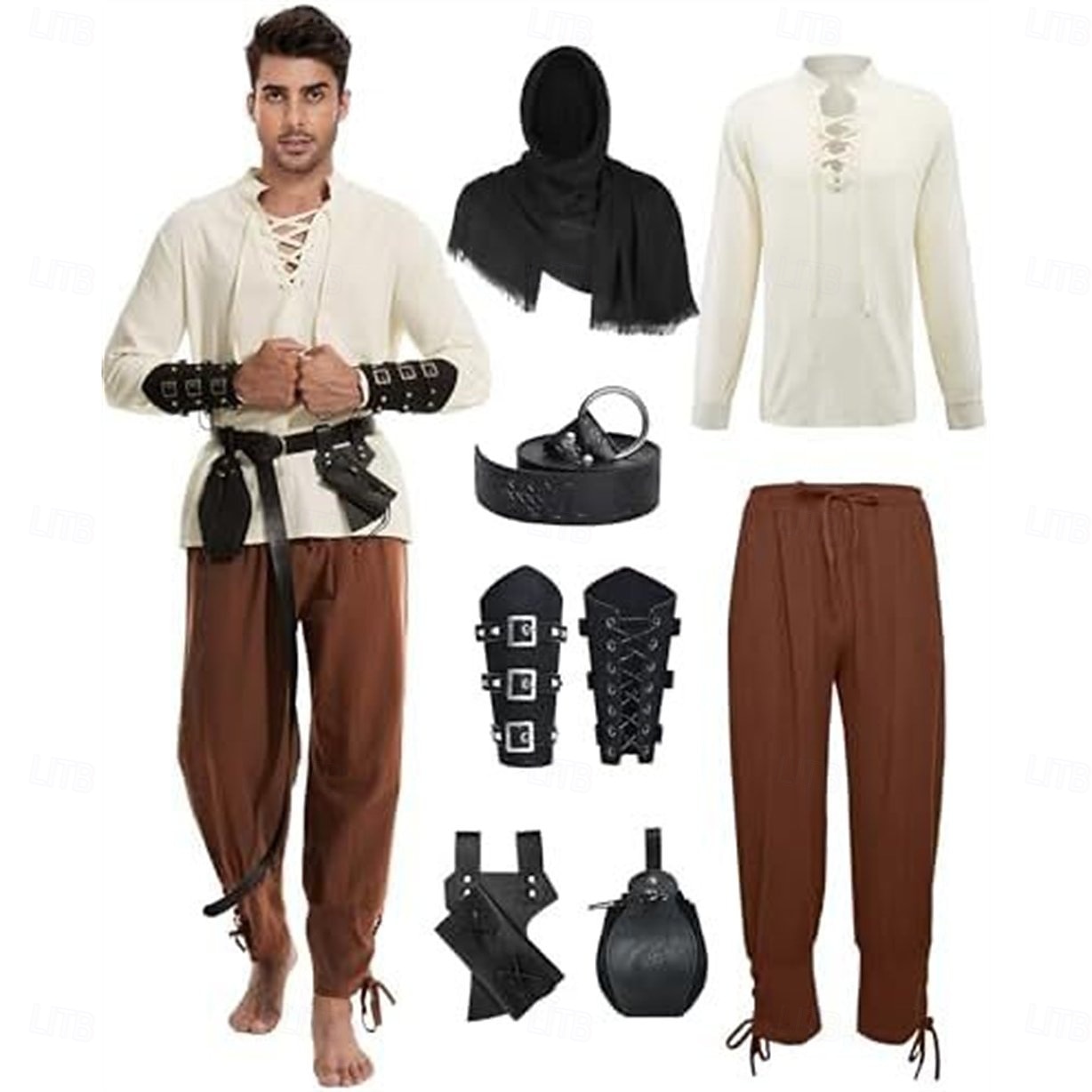 Medieval Renascentist Pantaloni Curea în Talie Cămașă Mâneci Lungi Pirat Viching Ranger Cu Șiret În V Costume de fancy Bărbați Pirat Mascaradă Petrecere Târgul Renașterii LARP Adulți Costum 2026 - $70.99 –P7