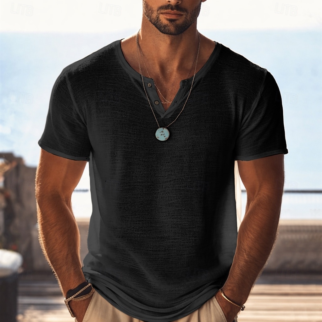 Herr T-shirt Stickad T-shirt T-tröja Kortärmad V-hals Sommar Ensfärgat Mode Lättvikt Grundläggande Nät Stickat Slät Ledigt Semester Gata Blå Svart Ljusgrön Topp t-shirt för män 2026 - $16.49 –P7
