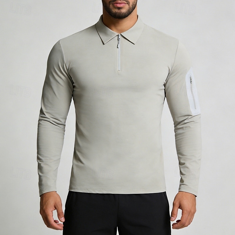 Men's Solid Colored Running T-Shirt Compression Shirt Casual Polo Shirts Running Shirt Summer Spring Quarter Zipper Long Sleeve Quick Dry Lightweight Moisture Wicking Gym Workout Active Training 2026 - $25.99 –P4