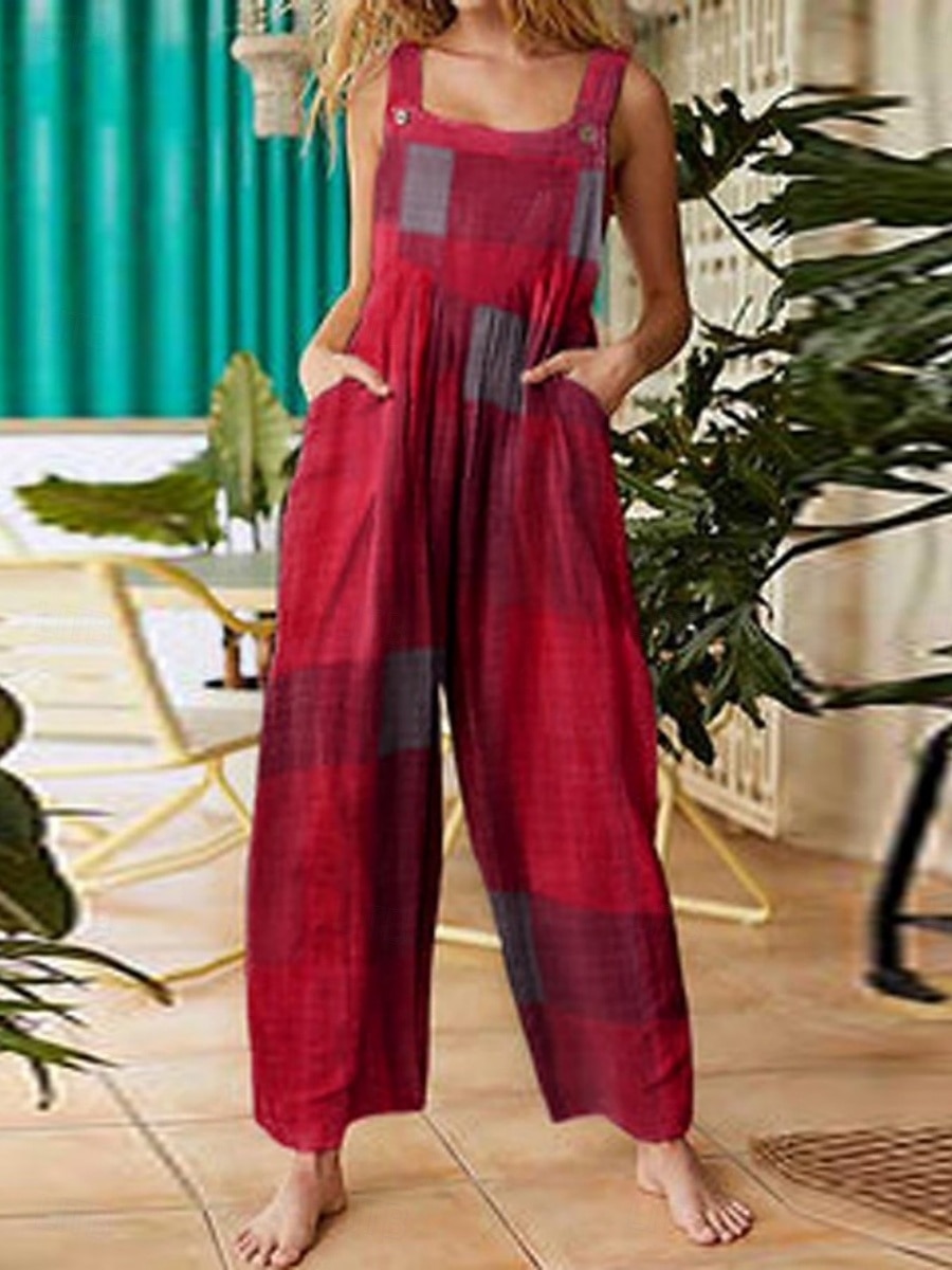 Damen Hose aus Baumwollleinen Mode Volle Länge Hohe Taille Karomuster Stilvoll Schnalle Drucken Atmungsaktivität Weich Mikroelastisch Lässig Täglich Heim Blau Hellgrünkaffee Weinrot Sommer Frühling 2026 - $21.99 –P3