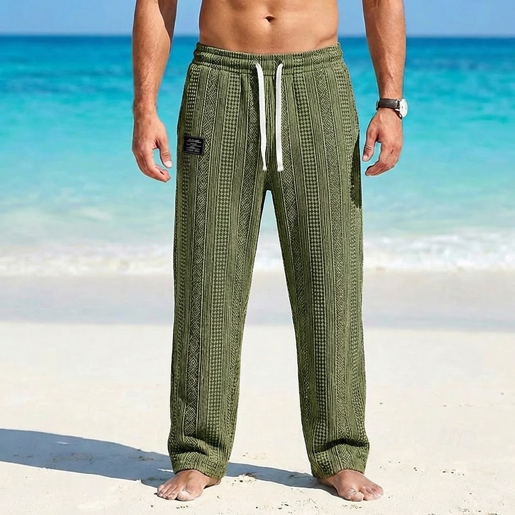 Hombre Pantalones Pantalones casuales Pantalones anchos Pantalones texturizados Jacquard Correa Pierna recta Geométrico Plano Comodidad Longitud total Casual Diario Exterior Vacaciones Moda Azul 2026 - $27.99 –P10