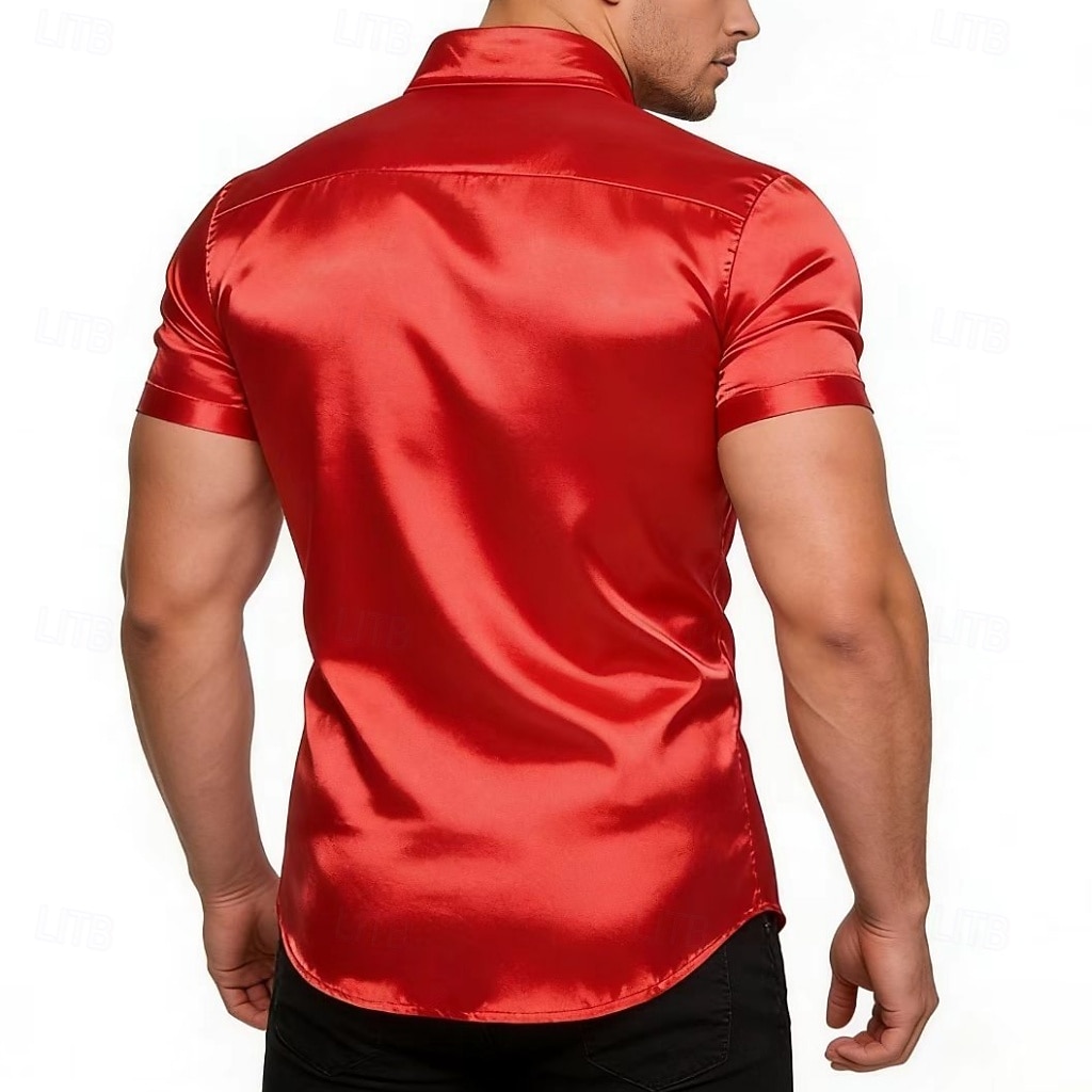 Homme Chemise Chemise en satin Chemise habillée Chemise Boutonnée Couleur Unie Extérieur Travail Noir Blanche Jaune Rouge Manche Courte Col Rabattu Été Printemps Vêtement Tenue Boutons de 2026 ? $21.99 –P12