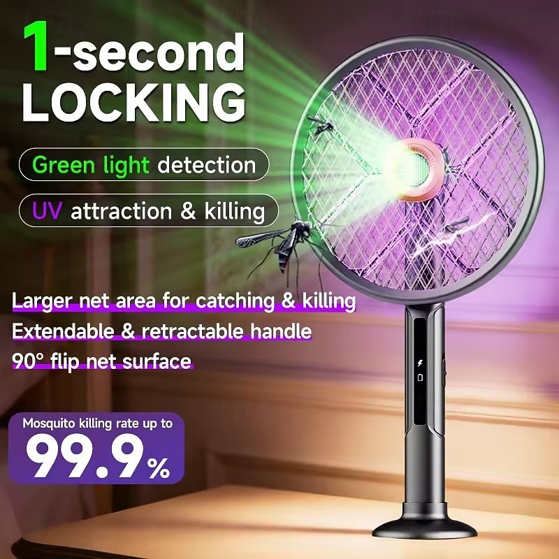 2-in-1 Electric Fly Swatter & Bug Zapper Racket, Automatic Mosquito Killer with Laser Hunting & UV Light, Extendable Handle, 90° Foldable Head for Wall-Attaching, USB Rechargeable for Home Indoor 2026 - $76.99 –P2