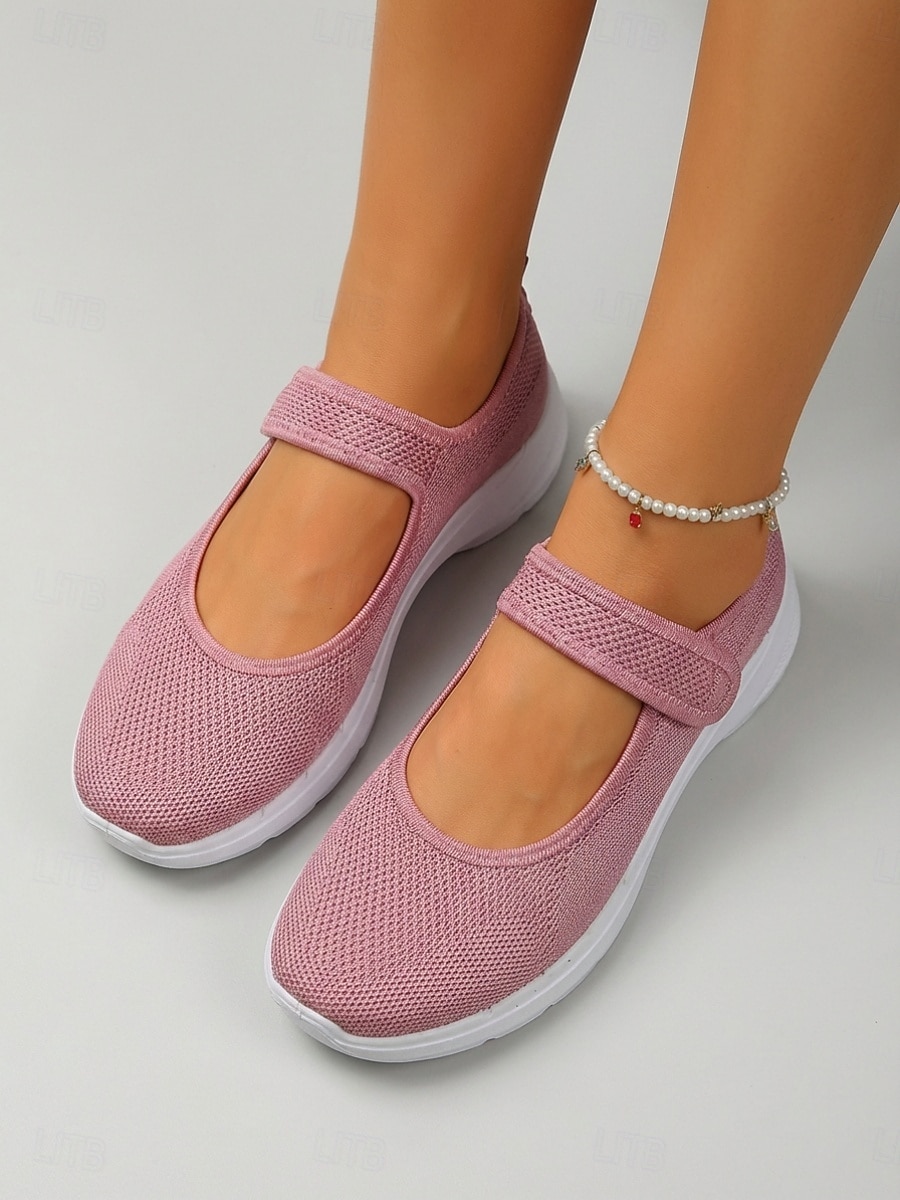 Zapatillas deportivas rosas de punto estilo Mary Jane para mujer, con correa ajustable, calzado cómodo y transpirable para uso diario, para caminar y para todo el día. 2026 - $19.99 –P3