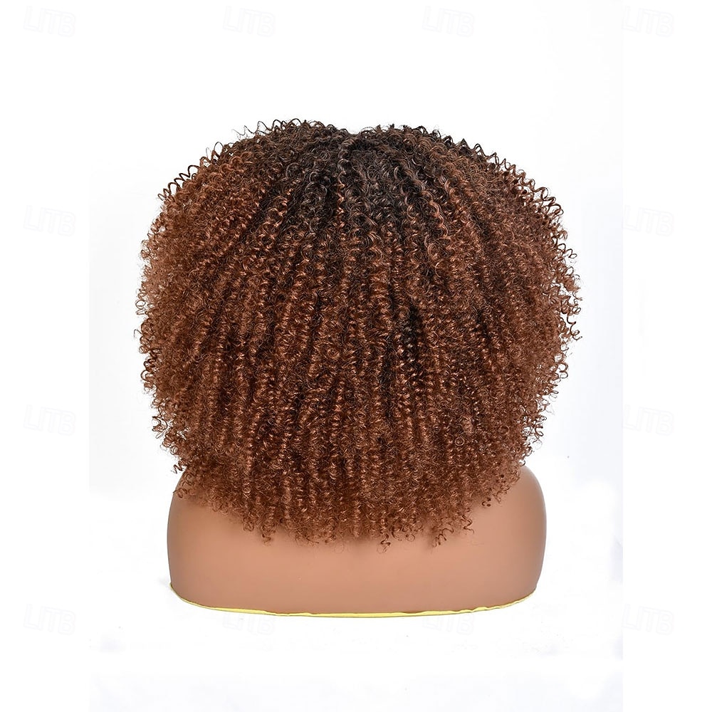 Perucă afro creță maro ombre cu breton, perucă afro sintetică scurtă de 14 inch, peruci afro negre crețe pentru femei, peruci pentru uz zilnic și la petreceri 2026 - $30.99 –P4