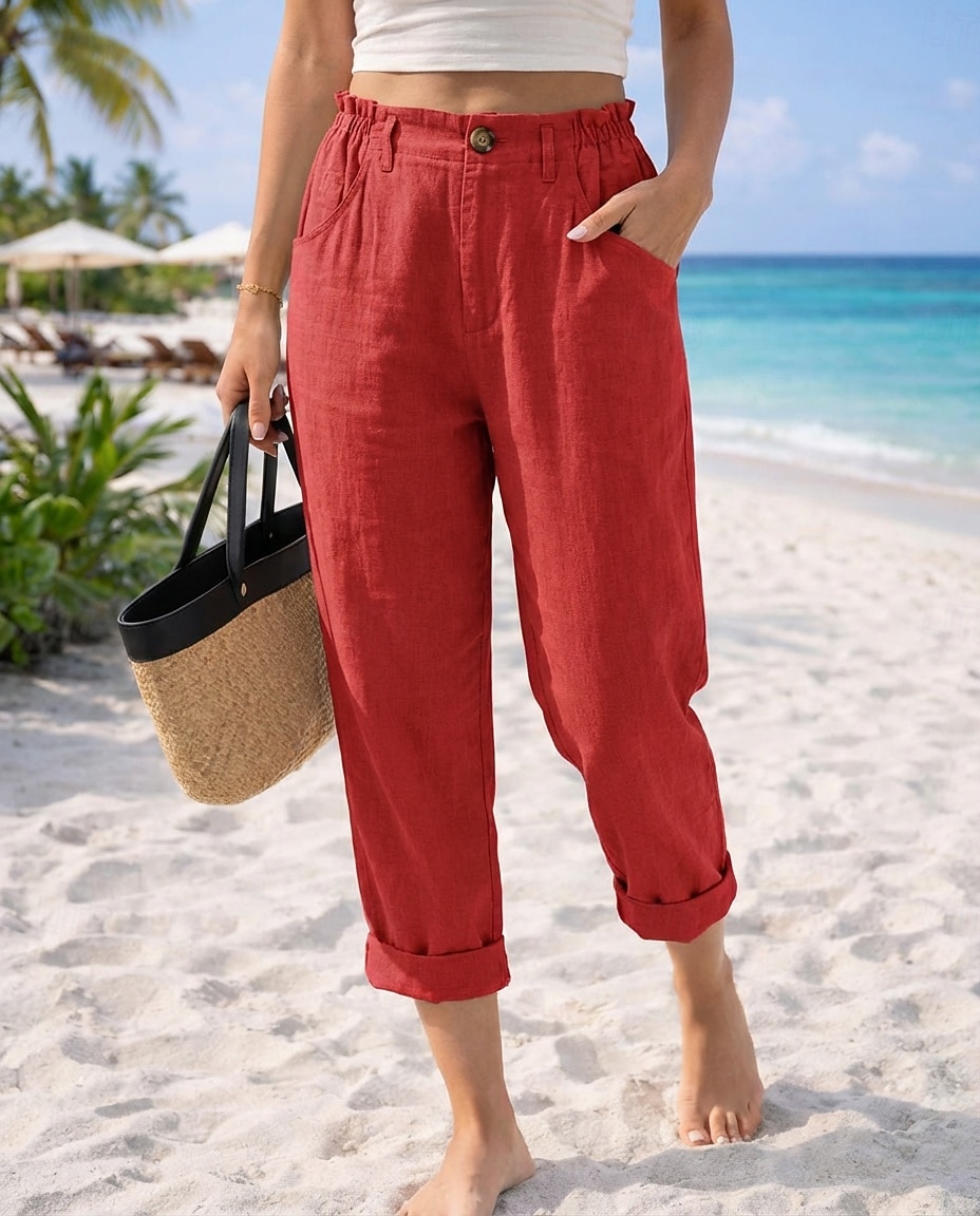 Pentru femei Pantaloni cu aspect de in Pantaloni casual Vacanță De Bază Lungime până la glezne Talie Înaltă Comfortabil Inelastic Vacanță Oficial Stradă Albastru piscină Gri Închis Caisă Negru Var 2026 - $29.99 –P14