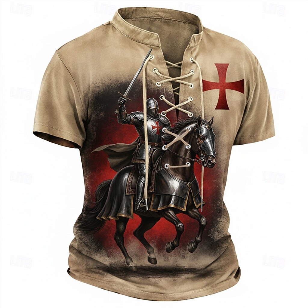Maglietta uomo Crusaders Cavaliere che monta a cavallo Croce Tempio Rossa guerriero crociato medievale fantasia maglietta maniche corte stampa all-over del 2026 a $21.99 –P2