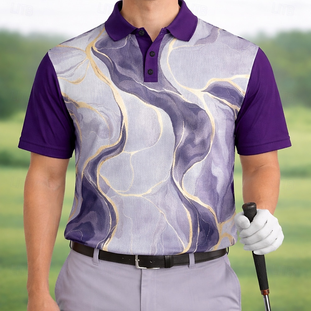 Per uomo Marmo Polo Sportivi Manica Corta Magliette polo Camicie con Colletto Casual Athleisure Abbigliamento quotidiano Stampa 3D Bottoni Primavera & Estate Blu Blu marino Viola del 2026 a $22.99 –P2