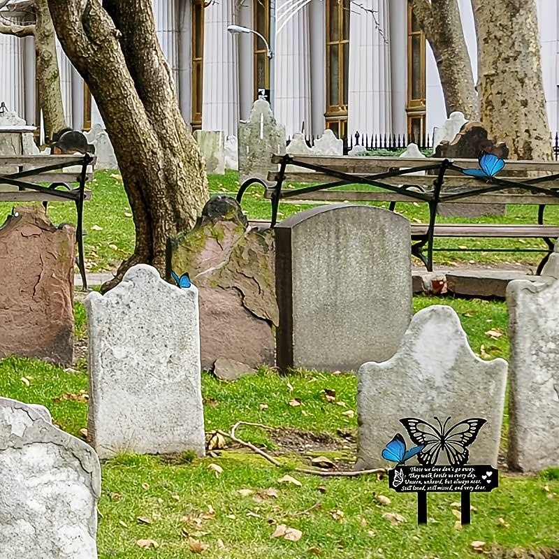 elegáns pillangós kerti emléktábla, időjárásálló sírdísz, dekoratív temetőjelző kültéri udvari gyepre sírdíszítéshez 2026 - $15.49 –P6