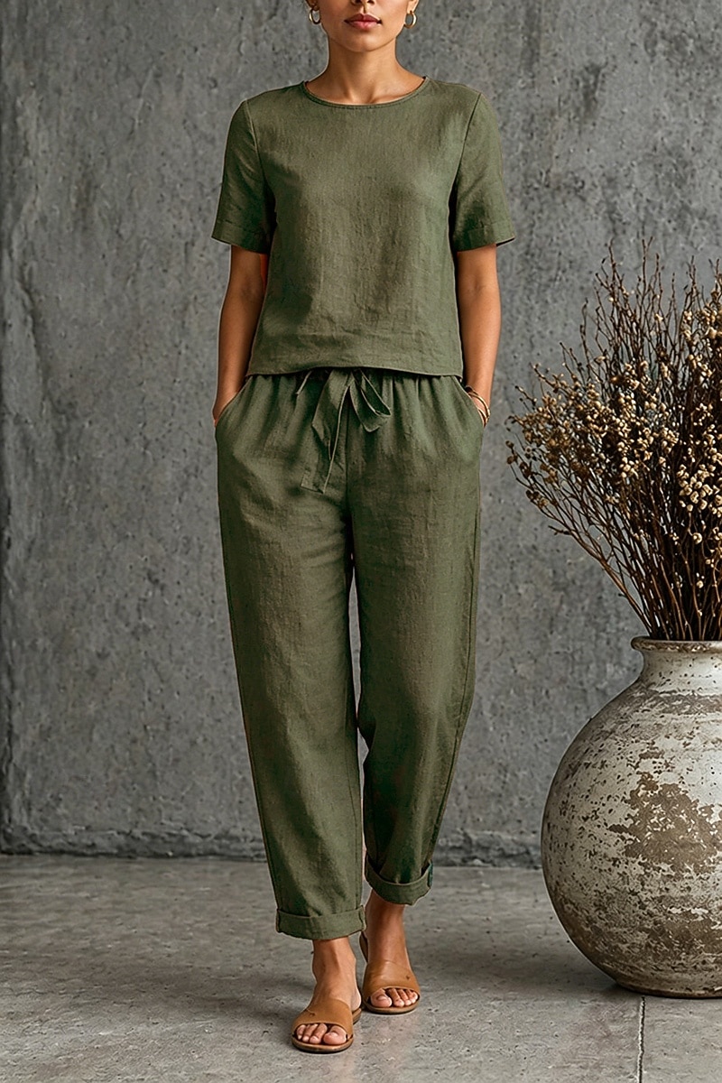 Per donna Set di biancheria in cotone Maglietta Manica Corta Mezza Manica Girocollo Semplice Moda Data Blu Verde militare Arancione Primavera & Estate del 2026 a $26.99 –P8