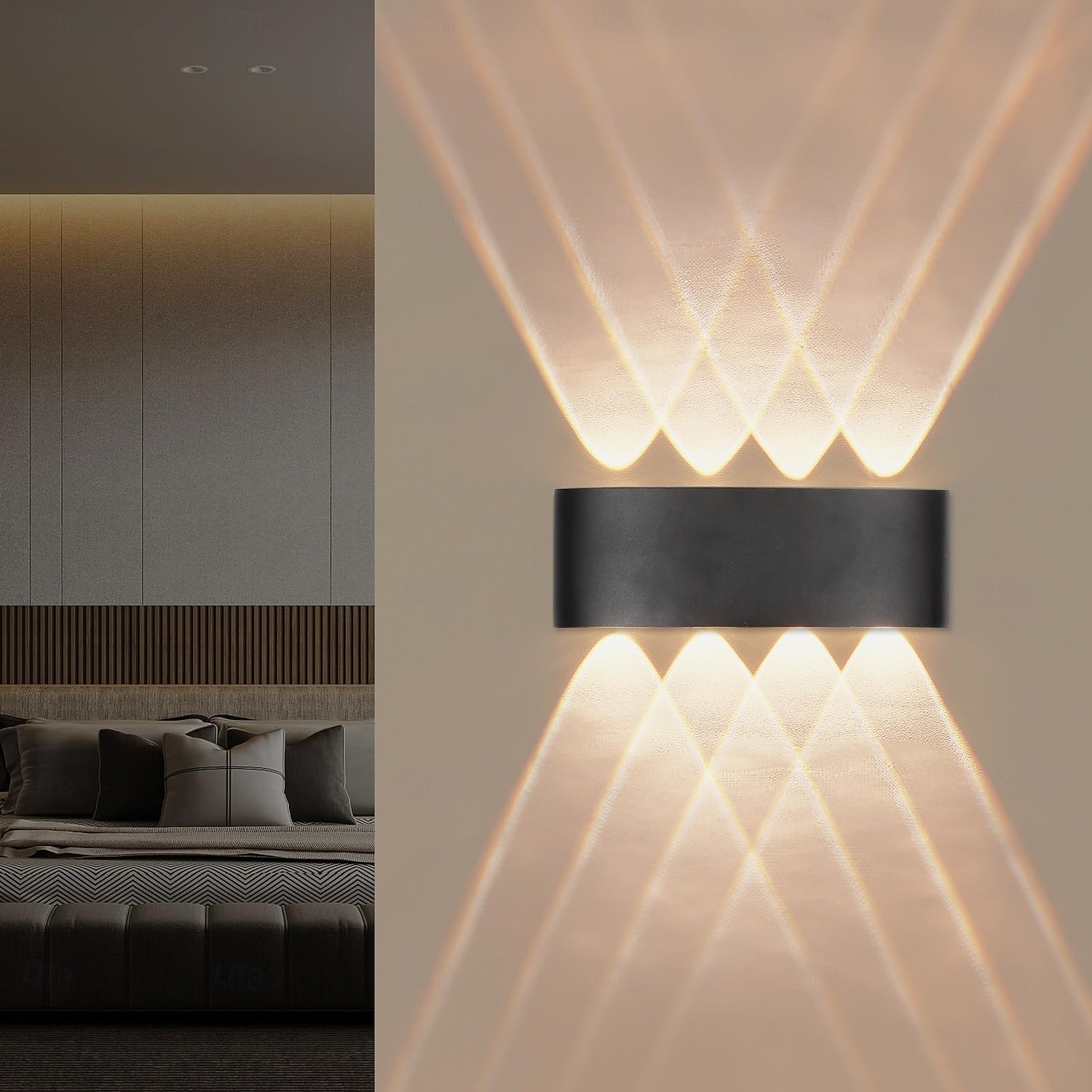 upp- och nerljus utomhus, utomhusvägglampor ip54 vattentät, 3000k modern vägglampa, LED-vägglampa badrum vägglampa aluminium för trädgård, sovrum, hall, trappor (svart) 2026 - $54.99 –P12