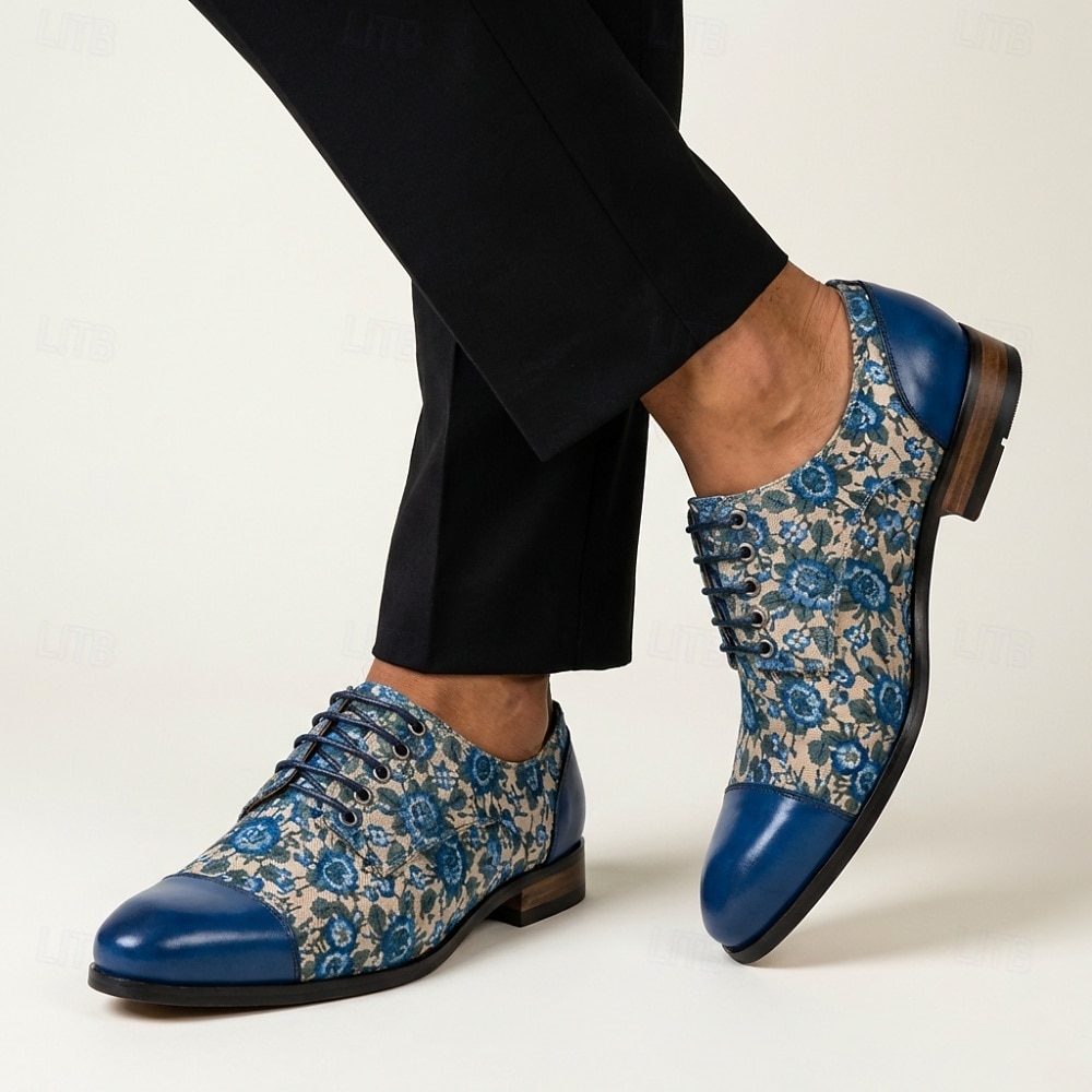 Men's Blue Floral Oxford Shoes Lace-Up Dress Shoes Elegant Statement Footwear for Wedding Guests, Banquets, Parties, Prom and Formal Evening Wear 2026 - $109.99 –P2