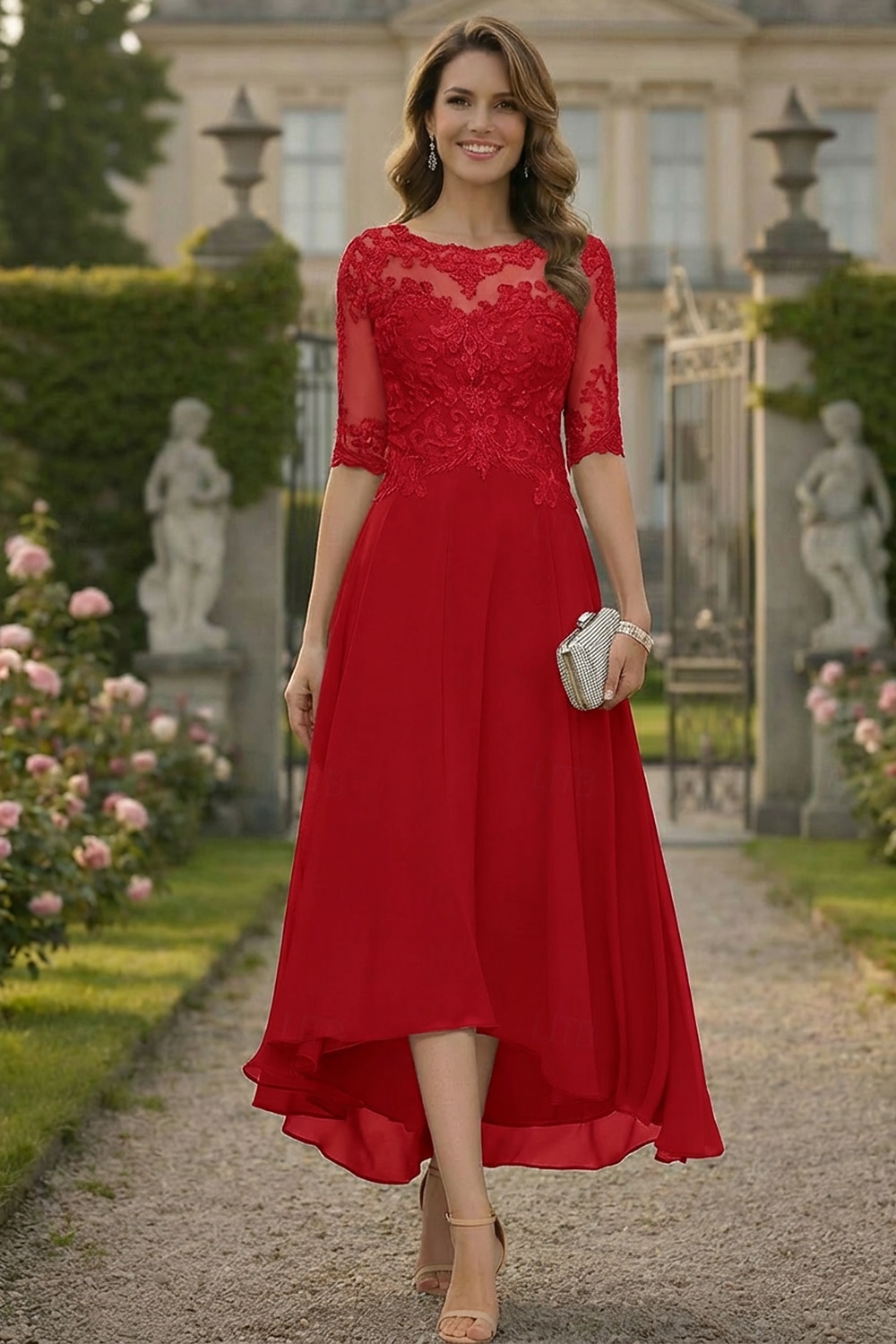 A-Linie Bodenlang Partykleid Cocktailkleid Kleid für Hochzeitsgäste Brautmutterkleid Halbarm Rundhalsausschnitt Elegant Formell Hochzeitsgast Formeller Abend Chiffon mit Einfarbig 2026 - $160.99 –P7