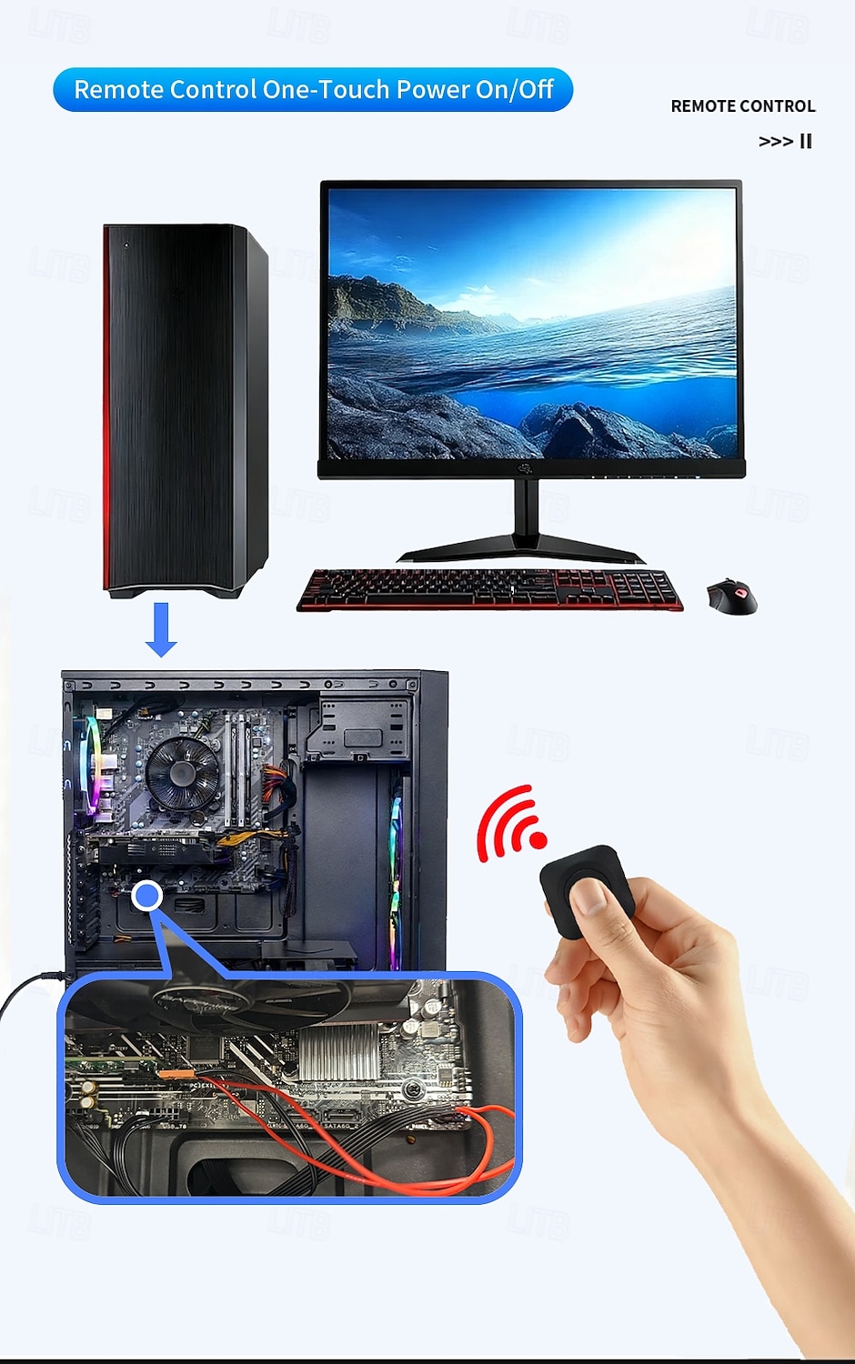 Wireless PC Remote Power Switch Card, PCIe Desktop Computer Remote Start Shutdown Control Card, Wireless Boot Power On/Off Switch for PC Case, Includes RF Remote Control Button 2026 - $22.99 –P6