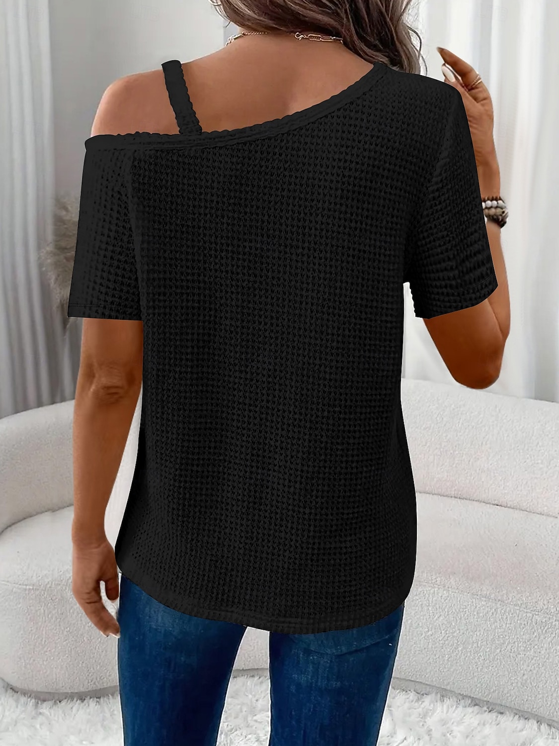 Γυναικεία Μπλουζάκι Μπλουζάκι μπλουζάκι Κουρελού Σκέτο Μοντέρνα Στυλάτο Κλασσικό Κοντομάνικο Ασύμμετρος λαιμός Κανονικά μπλουζάκια Καθημερινά Εξόδου Σαββατοκύριακο 2026 - $24.99 –P5