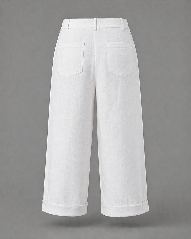 Жен. Брюки из хлопка и льна Чино Летние штаны Отпуск Уличный стиль Классический Полная длина Нормальная Полотняное плетение Карман удобный Легкость Дышащий Неэластичная 2026 - $18.49 –P8