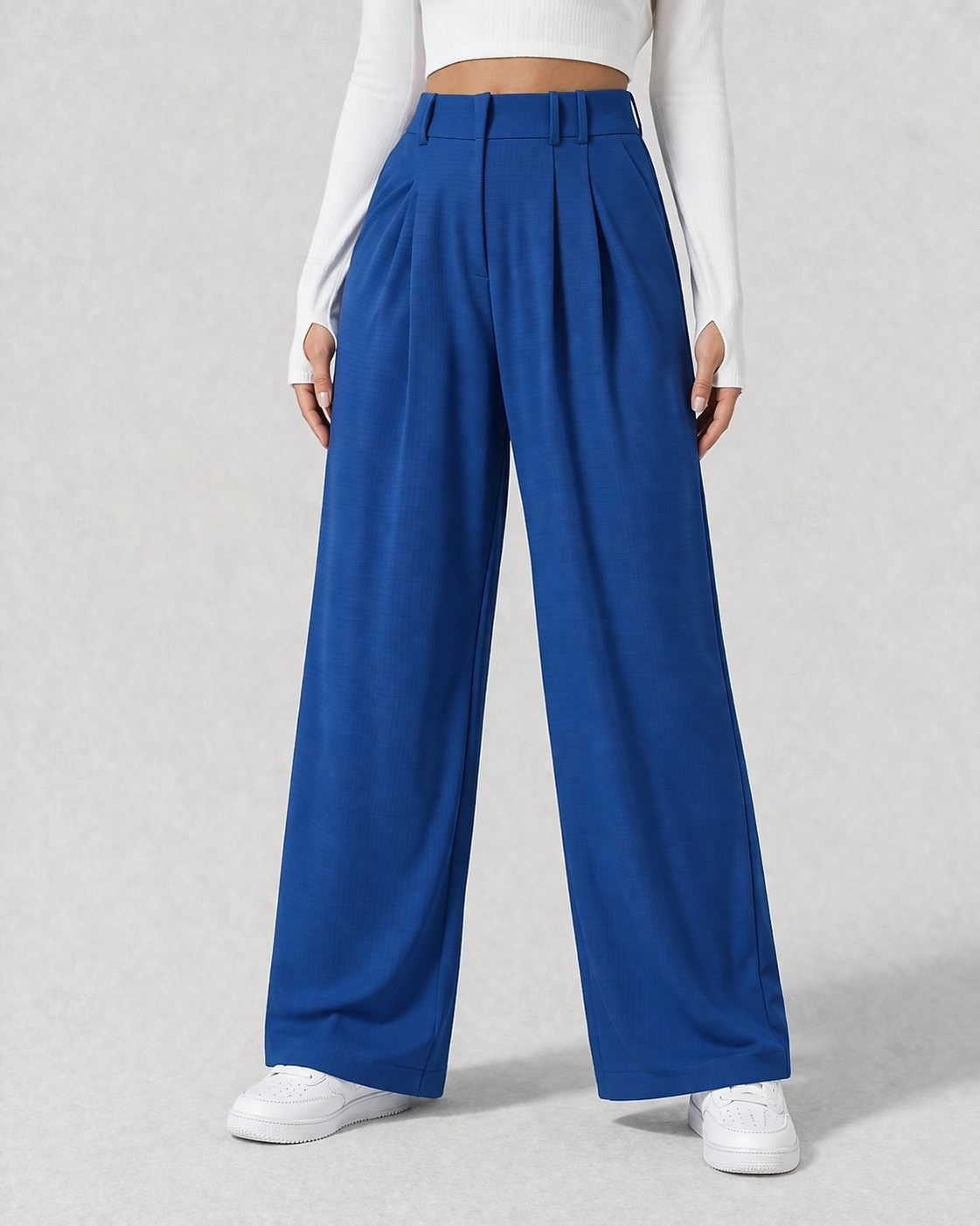 Women's Waffle Wide Leg Chinos Vacation Full Length High Waist Comfort Micro-elastic Daily Blue Depression Green Apricot Black Spring Loose Fit 2026 - $22.99 –P1