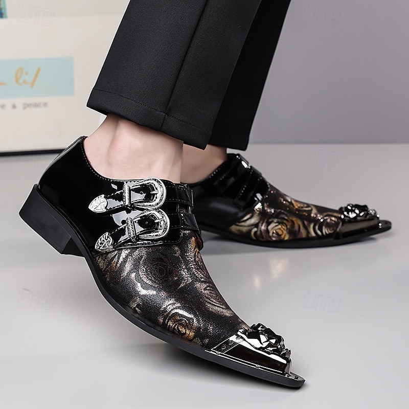 Мужские черные туфли-монки с двойной пряжкой, верхом с цветочным тиснением и металлическим мыском, роскошные классические туфли для стильных мужчин, идеально подходят для свадеб, банкетов, вечеринок и эффектных вечерних выходов. 2026 - $54.99 –P4