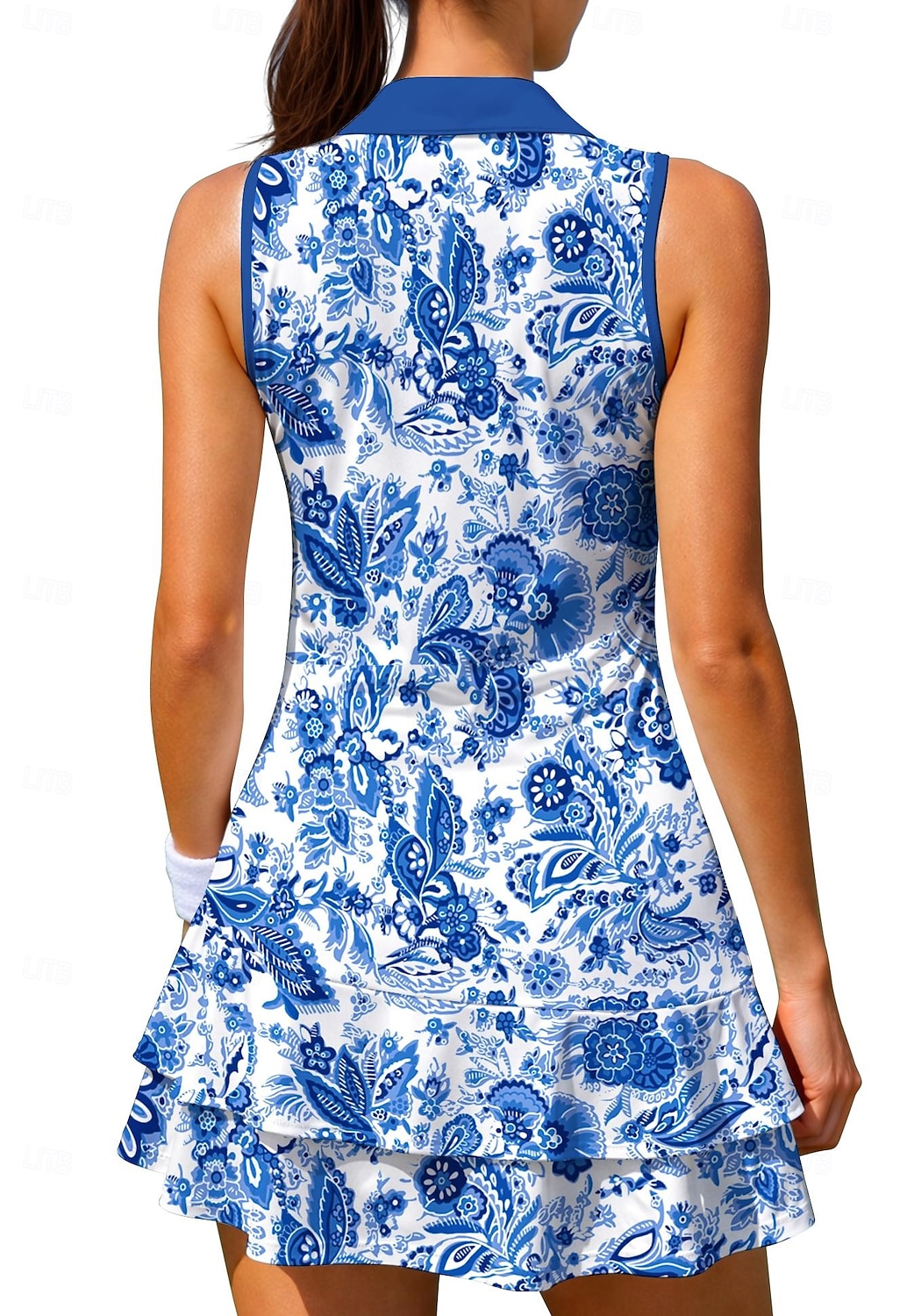 Women's Floral Floral Botanical Tennis Dress Sports Dress Sleeveless Floral Breathable Tennis Golf Badminton Polo Collar Zip Collar Shorts Dress Blue and White Tennis Clothing 2026 - $28.99 –P2