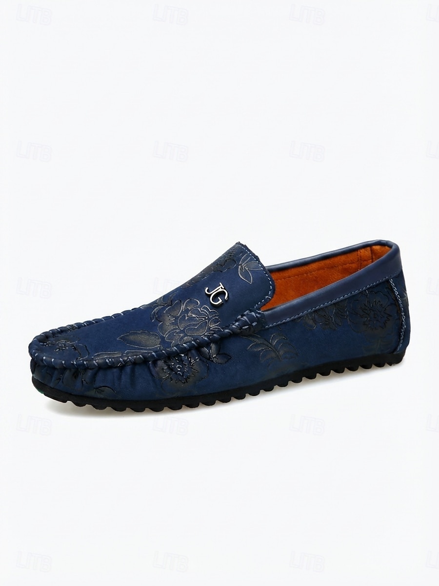 Marineblauwe, geborduurde instappers voor heren, casual rijschoenen, zacht, lichtgewicht en comfortabel schoeisel voor avonden in een resort, dineren aan zee, vakantiereizen, cruises en een stijlvolle vakantielook. 2026 - $42.99 –P5