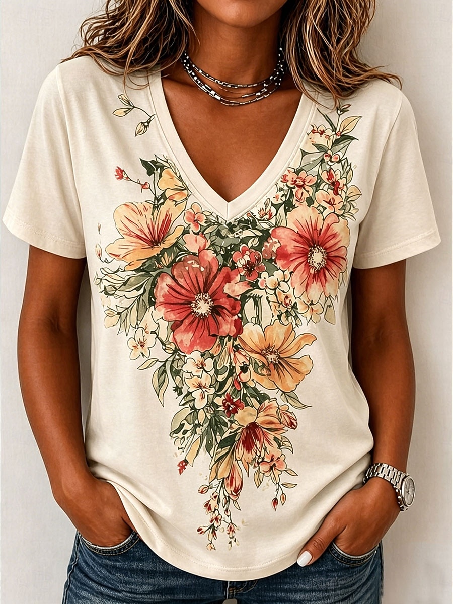 Per donna Maglietta Stampato Floreale Grafico Elegante Classico Casual Manica Corta Scollo a V Top Regolari Casuale Quotidiano Blu Rosa Viola Verde Beige Estate Primavera del 2026 a $21.99 –P3