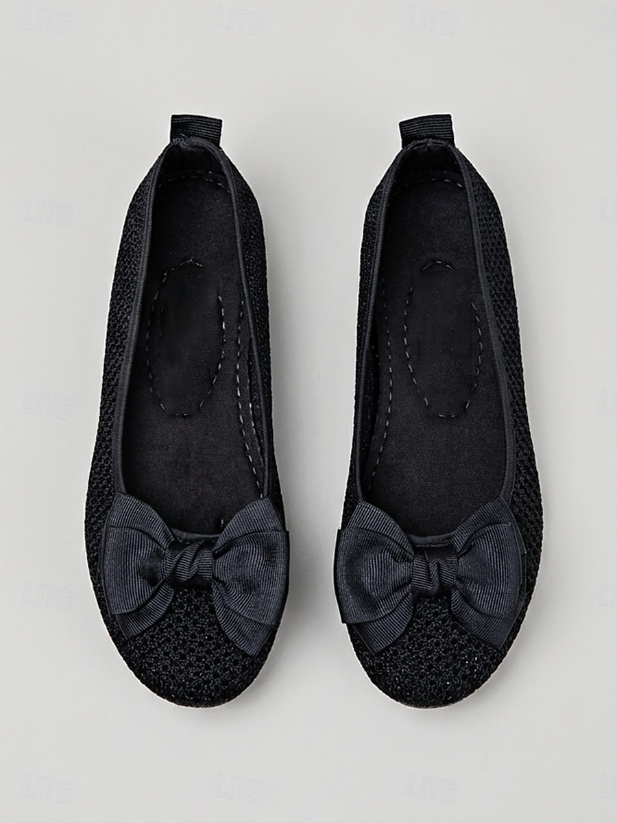 Ballerines noires en maille pour femme, respirantes, ornées d'un nœud décoratif, à enfiler, confortables et décontractées, idéales pour le bureau et le quotidien. & été de 2026 ? $19.99 –P4
