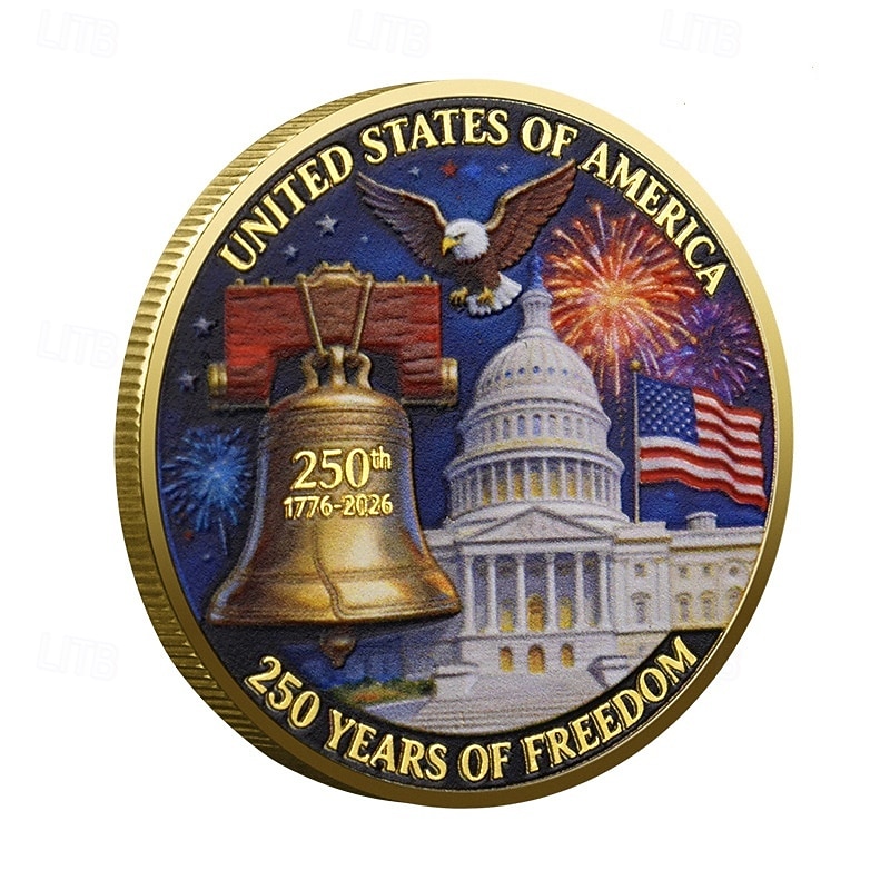 Pièce commémorative du 250e anniversaire des États-Unis, médaille patriotique 1776-2026 avec aigle à tête blanche, mont Rushmore, cloche de la Liberté &Feux d'artifice, objet de collection historique, de 2026 ? $19.99 –P2