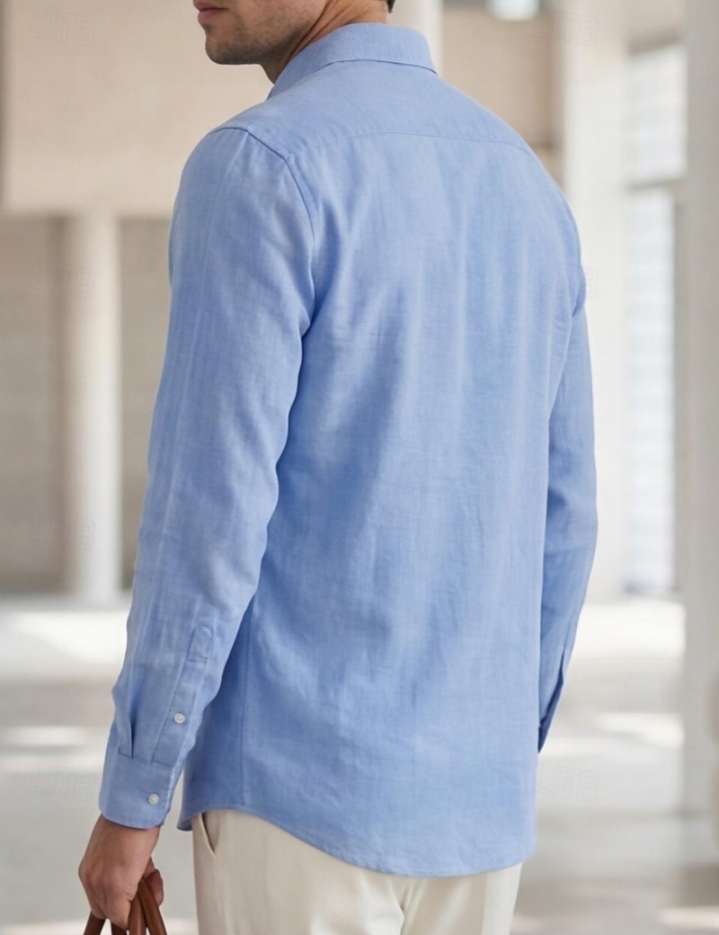 Men's Shirt Dress Shirt Button Down Shirt Solid Color Outdoor Business Blue Long Sleeve Button Down Collar Summer Spring Clothing Apparel Buttons 2026 - $26.99 –P2