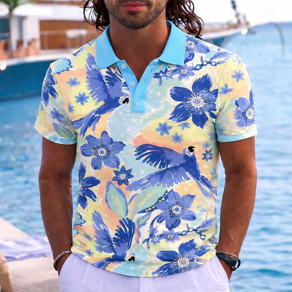 Herren Tiermotiv Hawaiianische Polohemden Kurzarm Polo-Shirts Revers Resort Athleisure Urlaubskleidung 3D-Druck Knöpfe Frühling & Sommer Blau Gelb Rosa 2026 - $21.99 –P2
