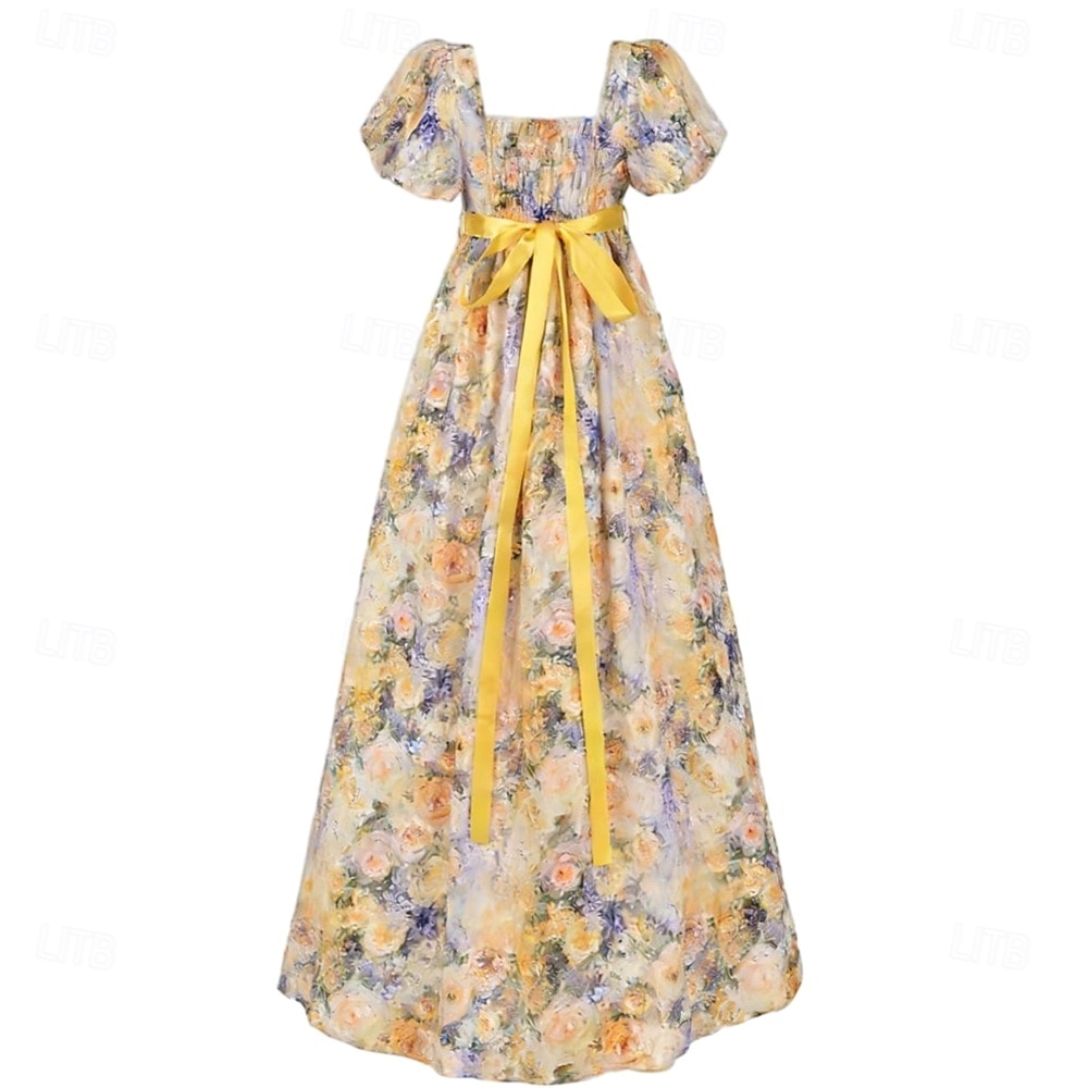 Médiéval Renaissance 19ème siècle Longueur au sol Robe Manches courtes Princesse Floral Imprimé Floral Col carré Déguisement Femmes Carnaval Foire de la Renaissance LARP Soirée à thème rétro Adulte de 2026 ? $83.99 –P4