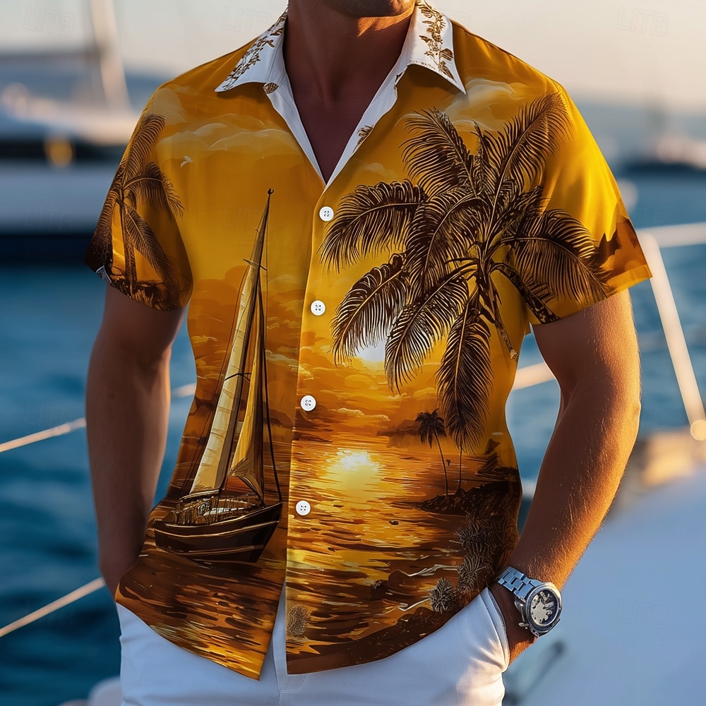 Voor heren Kokosnootboom Natuur & Landschappen Zonsondergang Hawaiiaans overhemd Tropische shirts Aloha-shirt Korte mouw Hawaii Strandvakantie Zomer Lente Strijkijzer 3D-afdrukken Overhemden met 2026 - $25.99 –P1