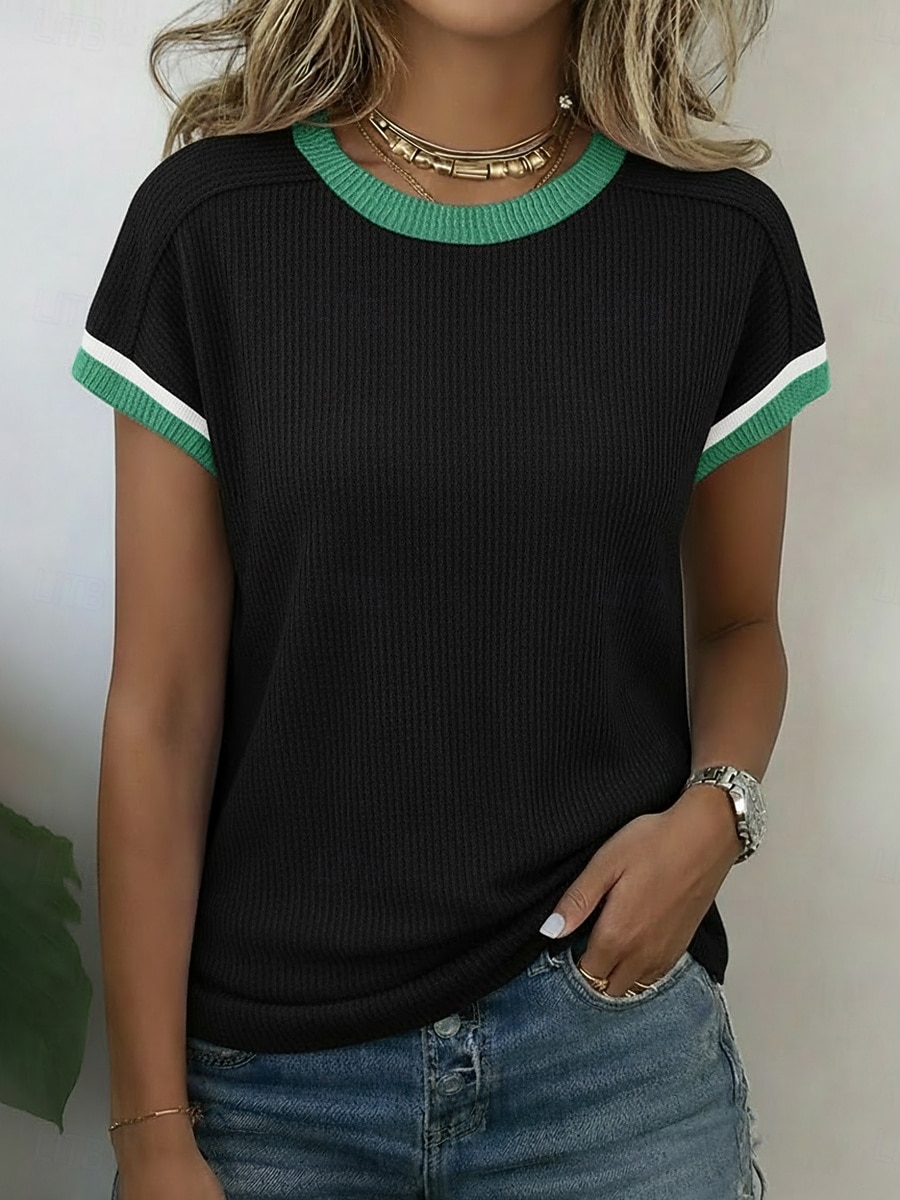Pentru femei Tricou Tee Top Peteci Simplu Modă Stilat Clasic Manșon scurt Stil Nautic Topuri obișnuite Casual Zilnic Ieșire Albastru piscină Negru Roz Îmbujorat Trifoi Vară Primăvară 2026 - $29.99 –P4