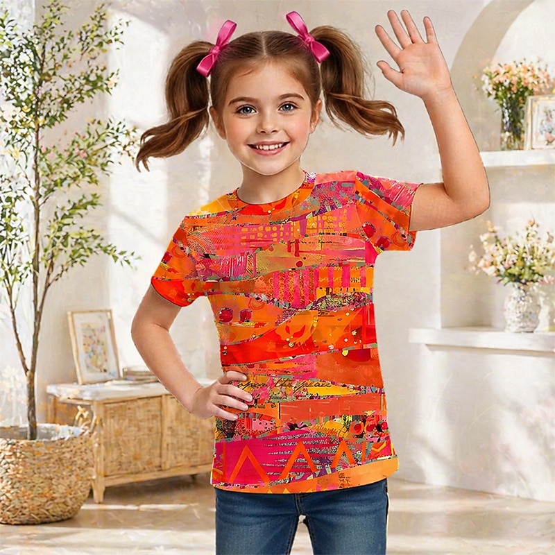 Fille 3D Graphique Géométrique T-shirt Manche Courte Impression 3D Été Printemps Sports Mode Streetwear Enfants 5-12 ans Col Rond Occasionnel Quotidien Extérieur Coupe régulière de 2026 ? $13.49 –P7