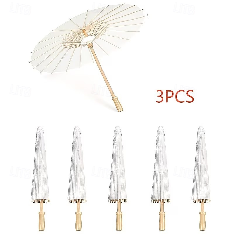 Set van 3 witte papieren paraplu's van 60 cm (23,62 inch), klassieke stijl met houten handvat, handmatig te openen, UV-bescherming, ideaal voor bruiloften, fotografie, cosplay en feesten. 2026 - $25.99 –P11