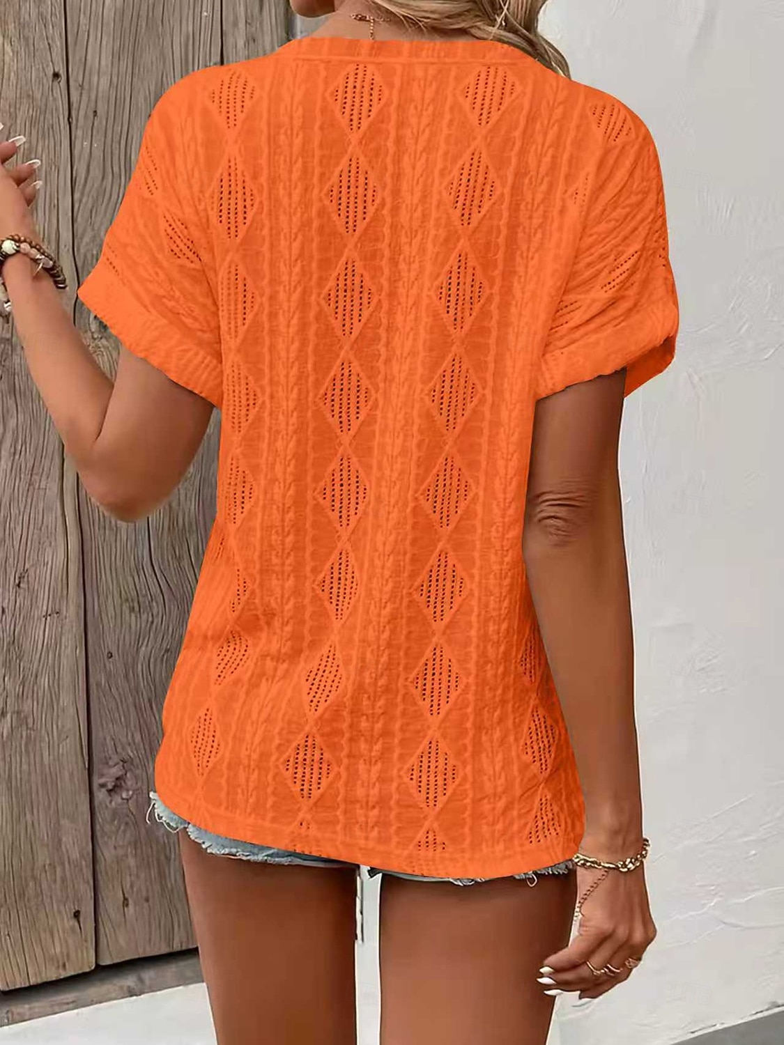 Per donna Blusa Testurizzato Tinta unica Vintage Elegante Essenziale Manica Corta Scollo a V Top Regolari Quotidiano Blu Nero Bianco Rosa Rosso Estate Primavera del 2026 a $28.99 –P5
