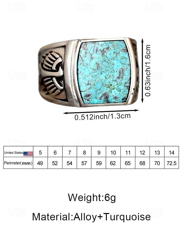 Men's Bohemian Alloy and Turquoise Ring, Vintage Statement Signet Ring in Multiple Sizes for Beach Vacation, Casual Summer Outfits and Everyday Wear 2026 - $9.99 –P8