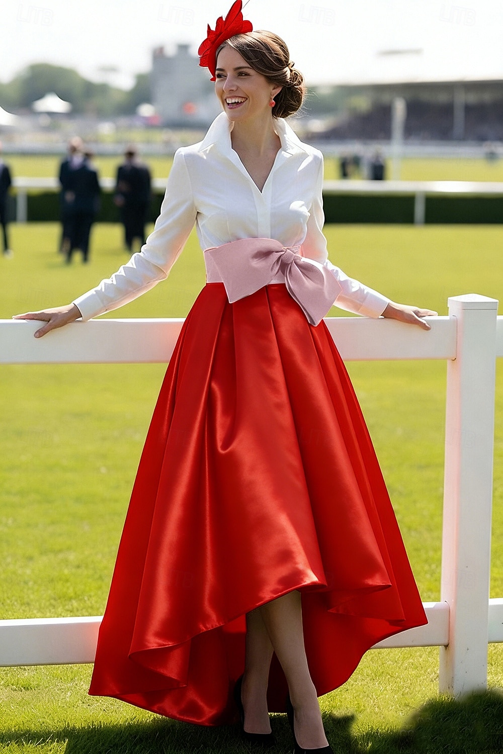 Krój A Asymetryczna Sukienka Derby Suknia wieczorowa Suknia balowa  Suknia formalna Elegancja Długi rękaw W serek Kentucky Derby Pasek / szarfa z Kokardki 2026 - $172.99 –P5