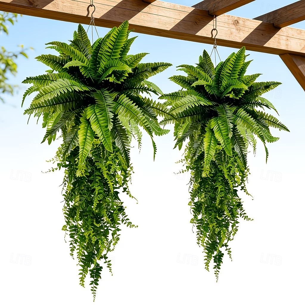 Bostonská kapradina, závěsná kombinace rostlin, umělé rostliny vyrobené z vysoce kvalitních materiálů odolných vůči UV záření, vhodné pro moderní svatební zahradní dekoraci 2026 - $19.99 –P4