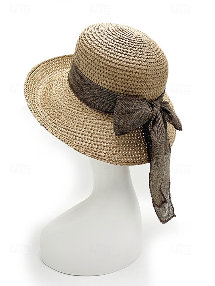 Damen-Sonnenhut im Boho-Stil, faltbarer Strohhut mit breiter Krempe und Schleife in verschiedenen Farben für Strandurlaub, Freizeit, Reisen und Sommerurlaub im Resort. 2026 - $11.99 –P7