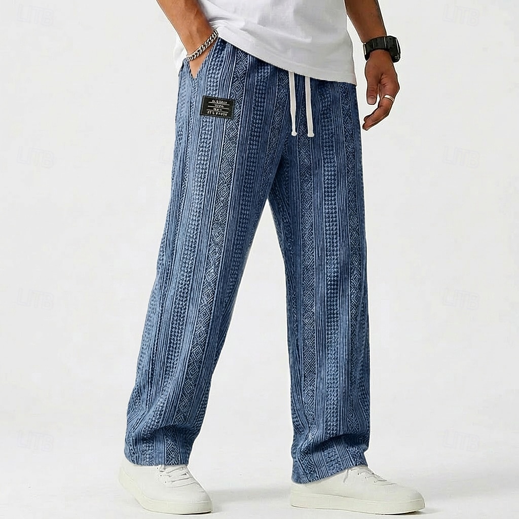Homens Calças Calça casual Calças largas Calças texturizadas Jacquard Com Cordão Perna reta Tecido Conforto Comprimento total Casual Diário Ao ar livre Férias Moda Azul Preto Micro-Elástica de 2026 por $27.99 –P5