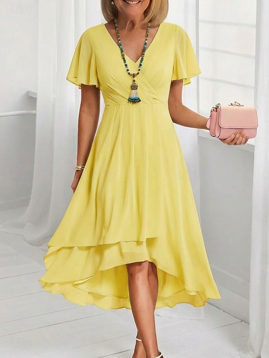 Per donna Abito Midi Vestito Casual Vestito in Chiffon Vestito a ruota Elegante Moda Moderno All'aperto Vacanza Uscire Vestibilità regolare Semplice Manica Corta Scollo a V Blu Rosa chiaro Nero Bianco del 2026 a $16.99 –P14